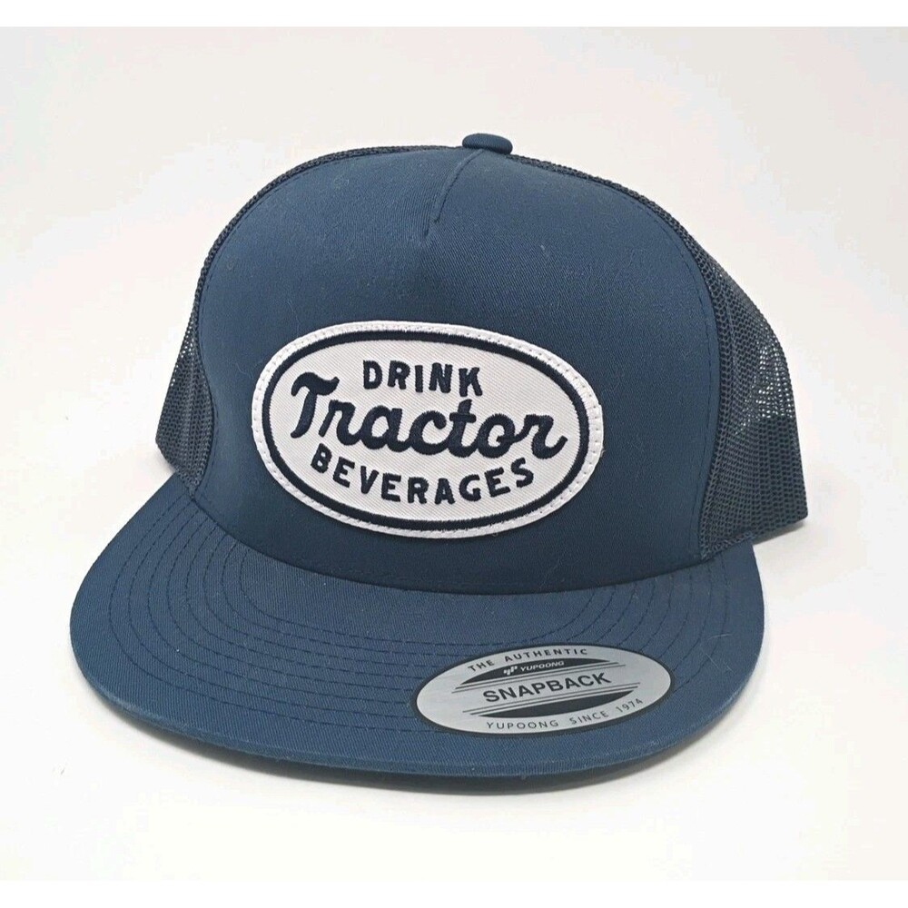 DRINK TRACTOR BEVERAGES Hat Snapback Cap Mesh Back Blue Yupoong NWOT